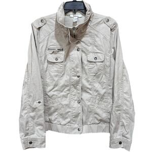 StyleCo Utility Jacket Womens Size L Beige Cotton Blend Functional Lightweight